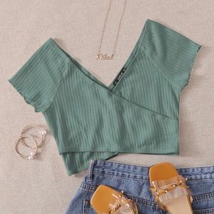 Shein double V neck wrap crop top